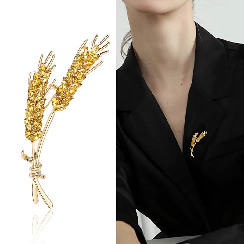 Trendy Rhinestone Wheat Ear Brooch for Women Ukrainian Wheat Pin Enamel Plant Badge