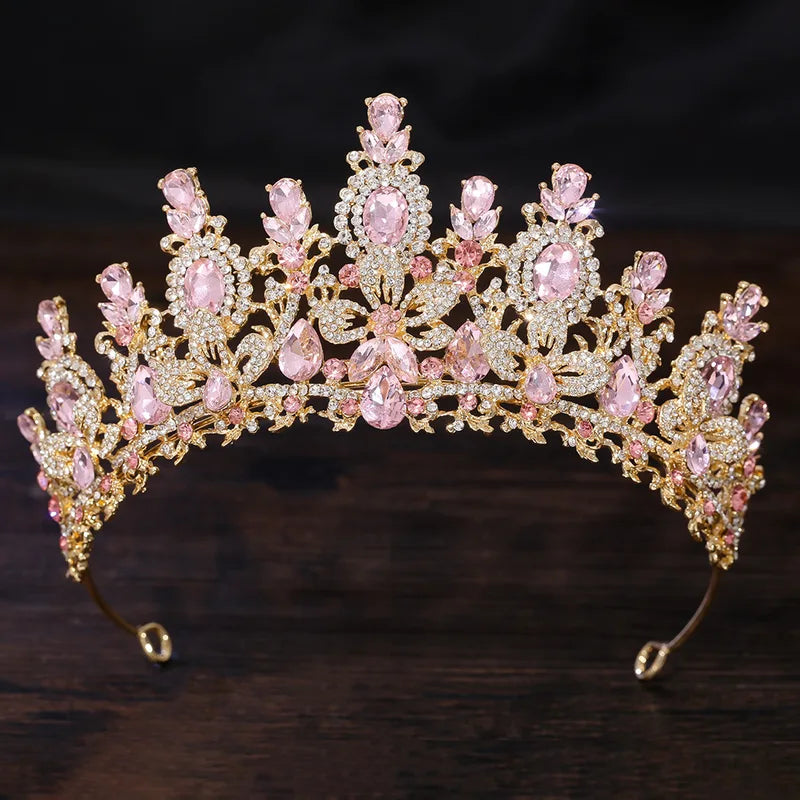 Luxury Water Drop Crystal Bridal Tiara with Flower Design - Wedding Hair Accessories