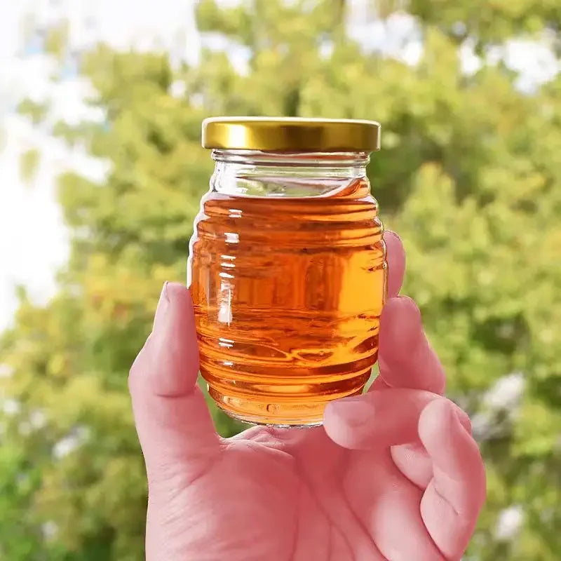 Mini Glass Honey Jar Set with Gold Lids and Accessories - 70ml, Multiple Colors