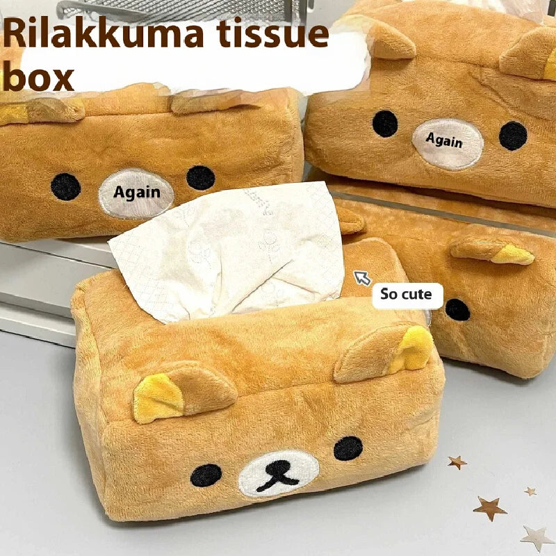 Cute Bear Plush Tissue Box Holder - Cartoon Style Paper Towel Organizer for Home & Kitchen
