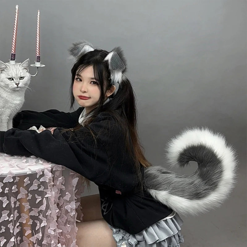 Halloween Dog Ear Tail Set - Plush Animal Cosplay Accessories for Pet Costume