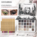 Gothic Eyeshadow Palette with 12 Waterproof Colored Eyeliner Pencils - Dark Cool Tones Makeup Kit