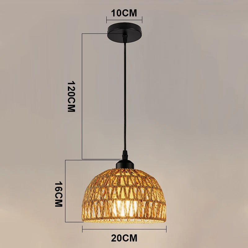 Boho Rattan Pendant Light 20cm Ceiling Lamp for Living Room Kitchen Modern Decor