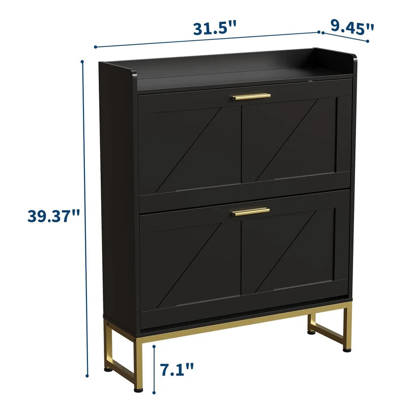Narrow Shoe Cabinet with Flip Drawers, Adjustable Shelves, Dustproof Back - Freestanding Entryway Storage
