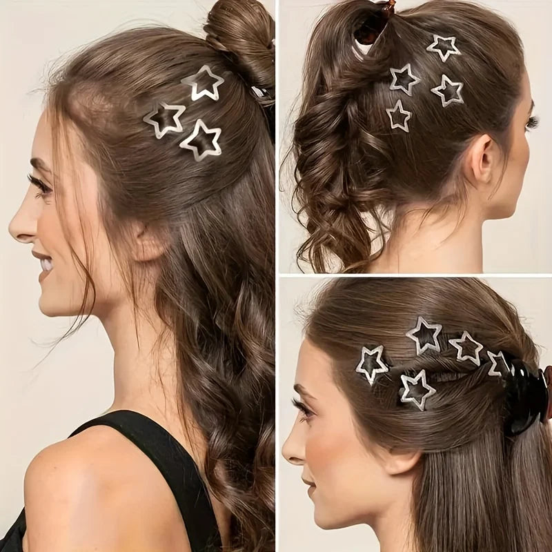 Star Shaped Hair Clips Set - Silver Non-Slip Metal Hair Accessories for Women