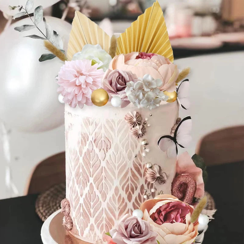 Boho Flower Cake Toppers Set – 32 Pieces for Wedding, Birthday, Baby Shower