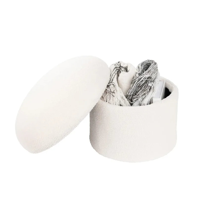 Cream Upholstered Storage Ottoman with Hidden Compartment - Modern Footrest Stool