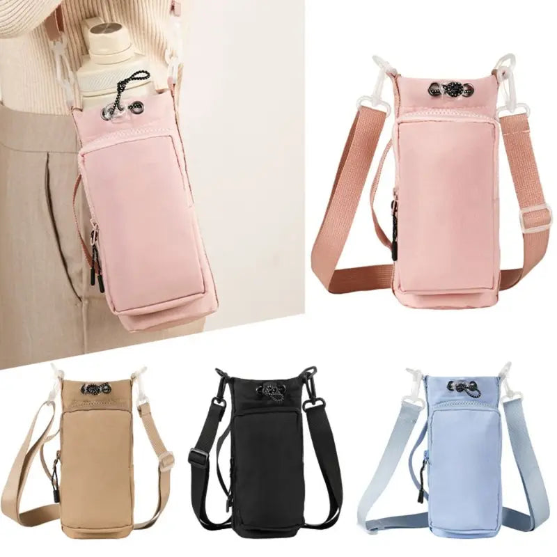 Adjustable Water Bottle Holder with Phone Pocket Crossbody Bag for Outdoor Activities
