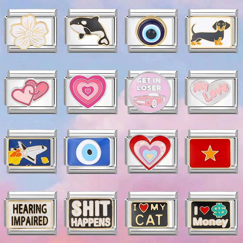 Rainbow Heart Dog Charm Links for 9mm Bracelets DIY Jewelry Making