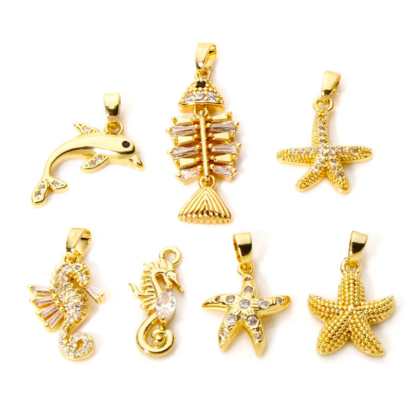 Ocean Charms Pendant Set for Jewelry Making - Dolphin Starfish Seahorse