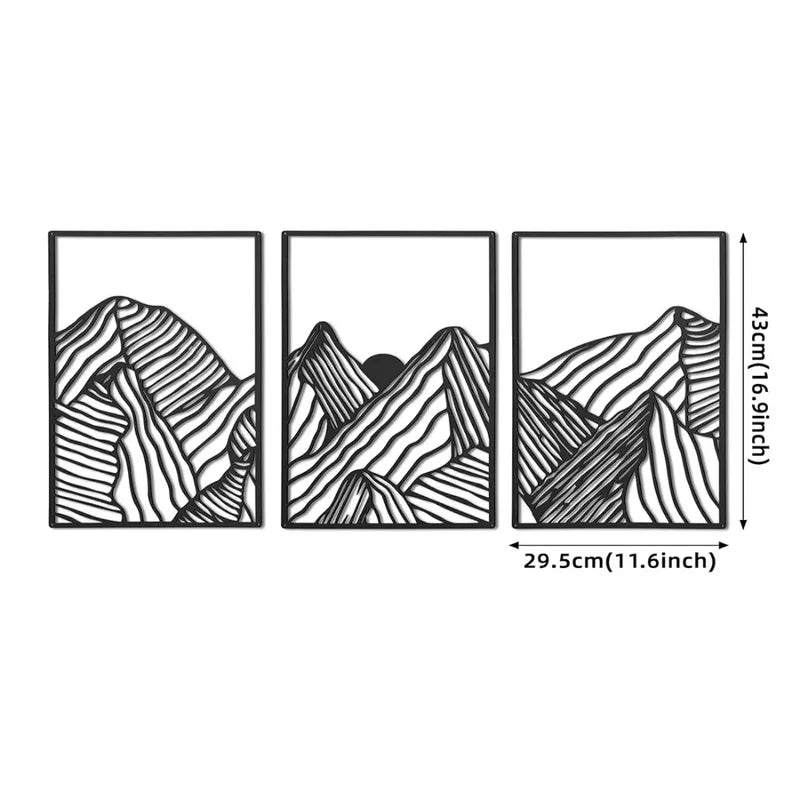 Metal Wall Art 3-Piece Abstract Mountain Line Sculpture Rustic Iron Decor