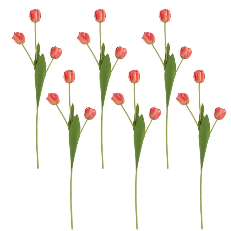 Artificial Tulip Flower Stems - Silk Cloth Floral Decor Set of 6
