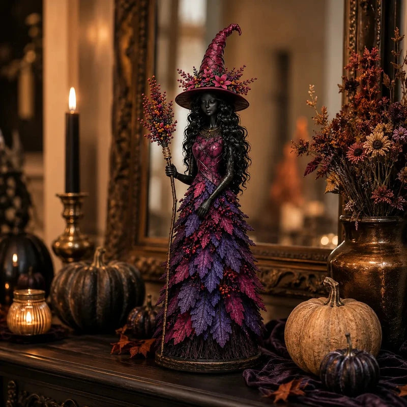 15CM Leaf Witch Figurine Halloween Decoration Set - Berry Staff Craft Ornament