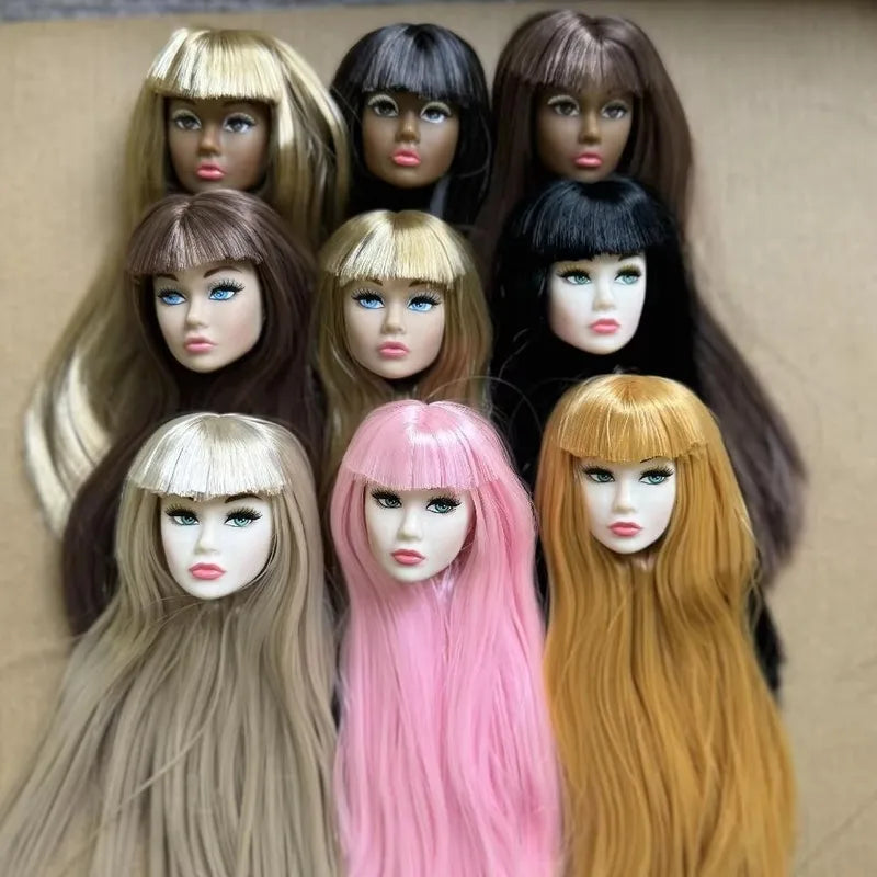 DIY Doll Head with Long Hair for 1/6 Figures, Face Practice Accessory