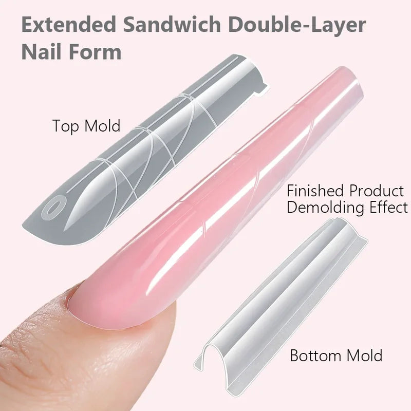 Reusable Gel Nail Extension Forms Set - Coffin & Almond Shapes, 16 Sizes, 256 Pieces