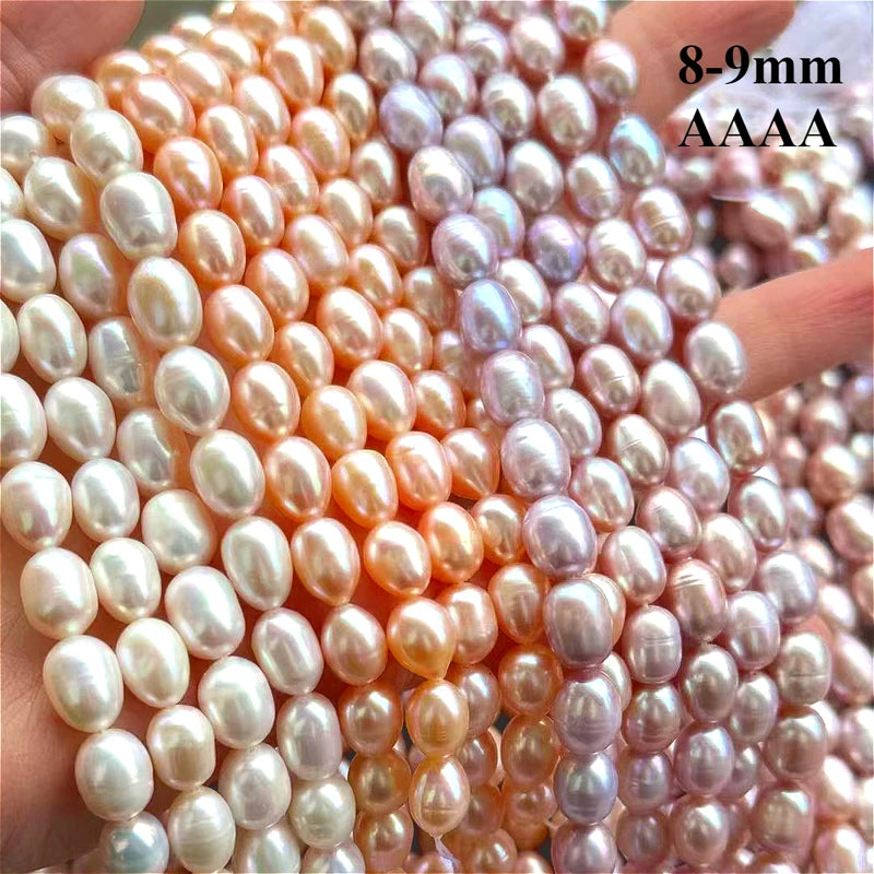 Freshwater Rice Pearls Beads 8-9mm Natural White Pink Purple Jewelry Making Supplies
