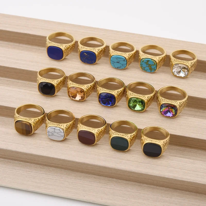 Men's Stylish Multi-Color Gem Silver Ring - Gift-Ready Jewelry