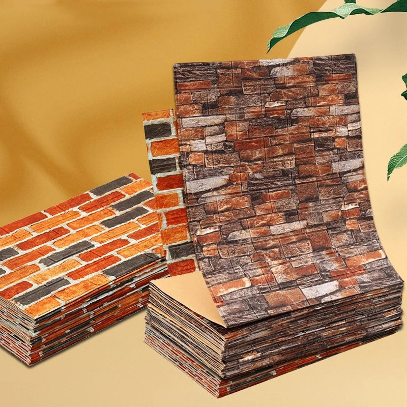 3D Brick Wall Sticker 70cm x 10m Self-Adhesive Waterproof Wallpaper for Living Room