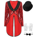 Women Magician Cosplay Costume Sequin Tailcoat with Hat Gloves for Halloween and Stage Performance