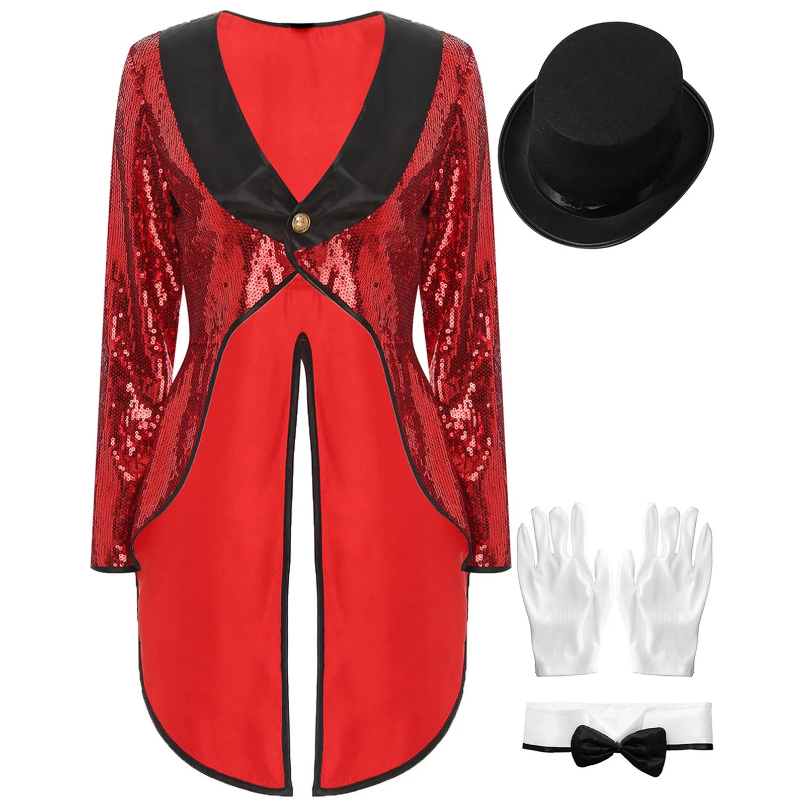 Women Magician Cosplay Costume Sequin Tailcoat with Hat Gloves for Halloween and Stage Performance