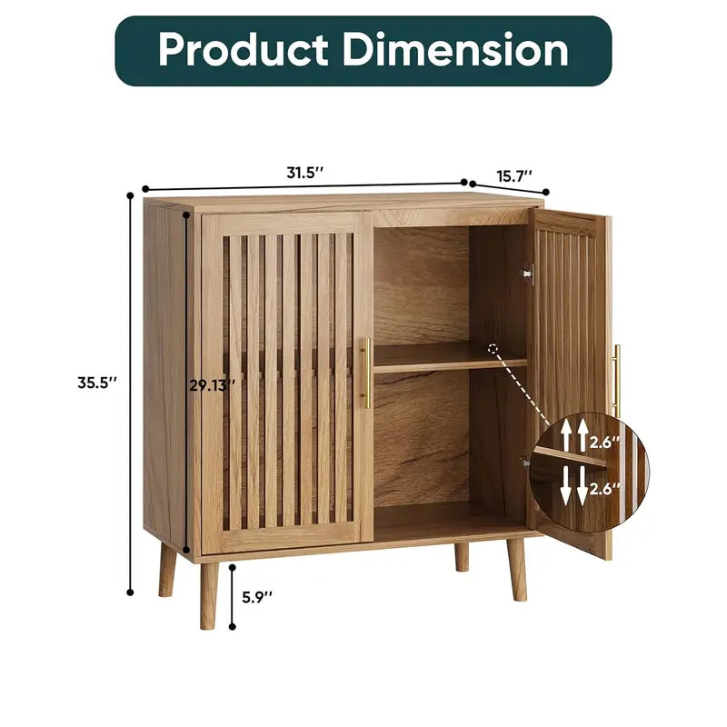 Modern Farmhouse Buffet Sideboard with Grille Doors & Adjustable Shelves - Wood Storage Cabinet for Kitchen, Living Room, Entryway, 31.5"