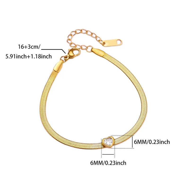 Heart Charm Zircon Birthstone Bracelet for Women Gold Tone Stainless Steel Jewelry Gift