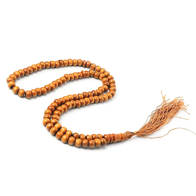 Wooden Muslim Prayer Beads 99 Rosary with Tassel - Handheld Islamic Bracelet or Decor