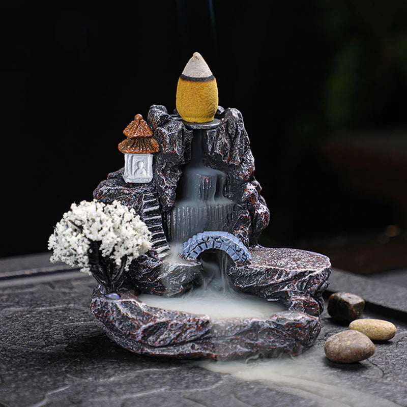 Resin Backflow Incense Burner Mountains River Waterfall Home Decor