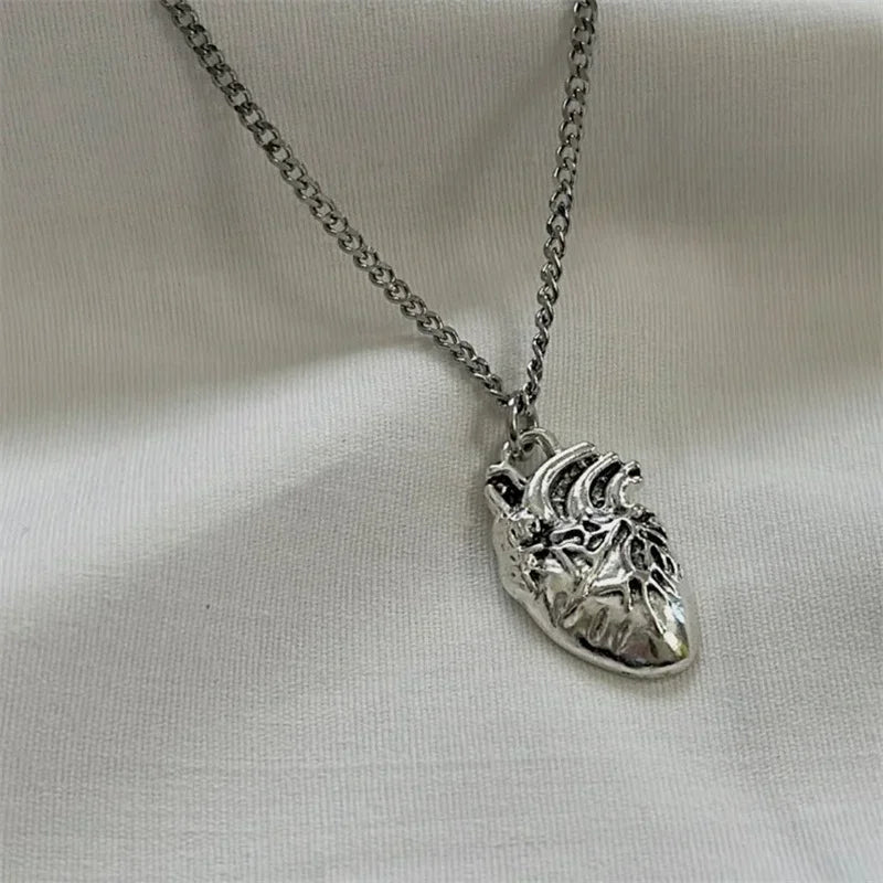 Anatomical Red Heart Necklace Gothic Y2K Grunge Jewelry Dainty Pendant Gift
