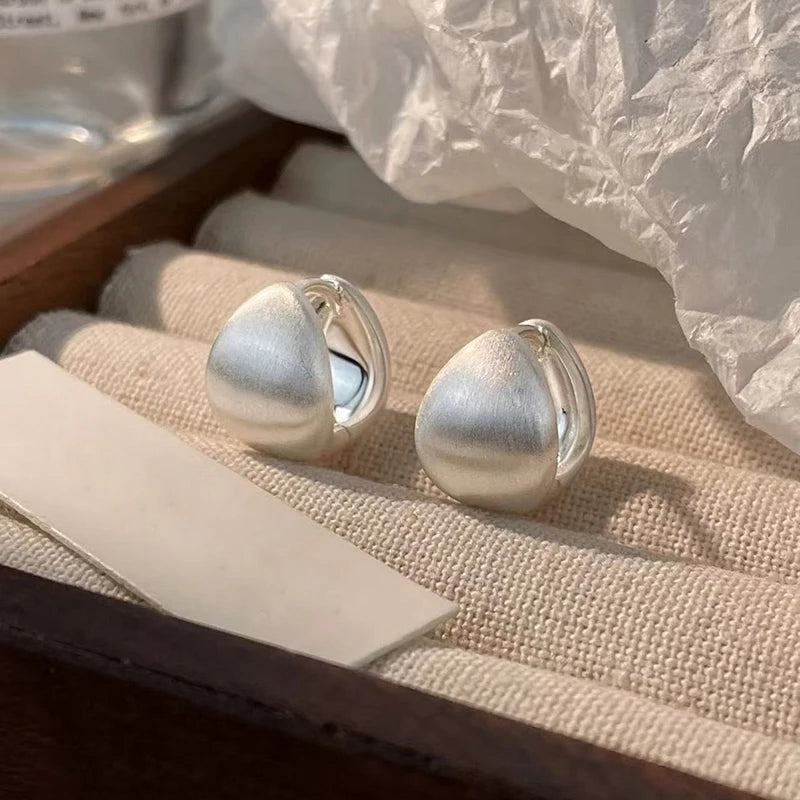 Silver Color Brushed Hoop Earrings for Women Minimalist Fashion Jewelry