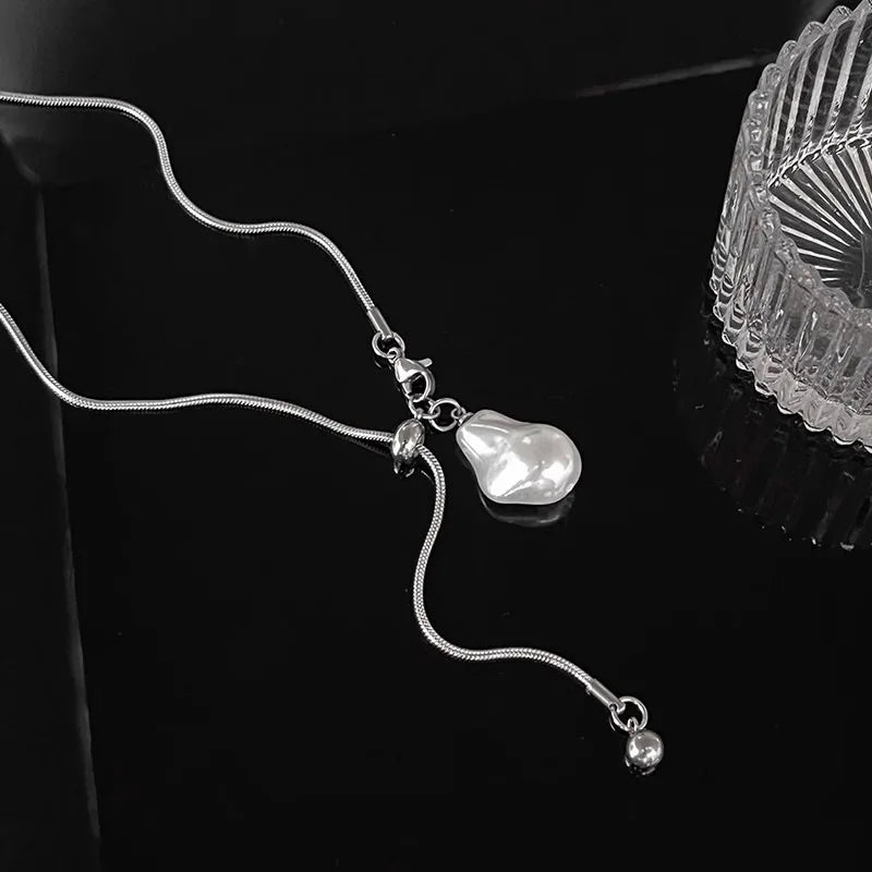 Long Baroque Pearl Necklace for Women Adjustable Chain Fashion Jewelry