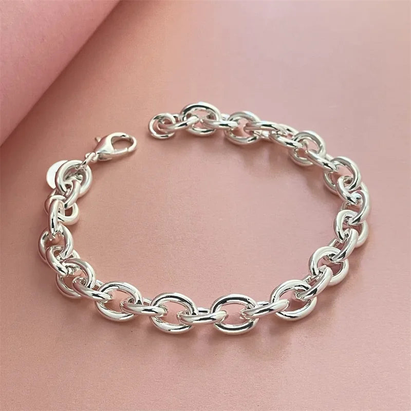 925 Sterling Silver Chain Bracelet with Buckle for Women - Elegant Jewelry Gift