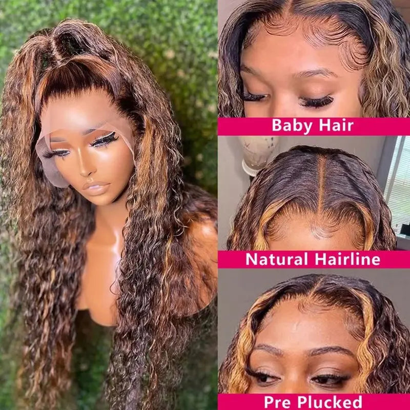 Deep Wave Human Hair Wigs 13x6 HD Lace Front Wig for Women - Honey Blonde