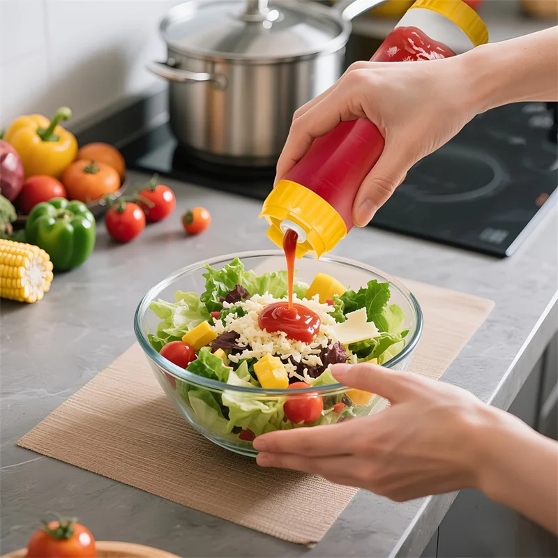 Leak-Proof 500ML Inverted Squeeze Bottle for Sauces and Condiments - Hanging Style
