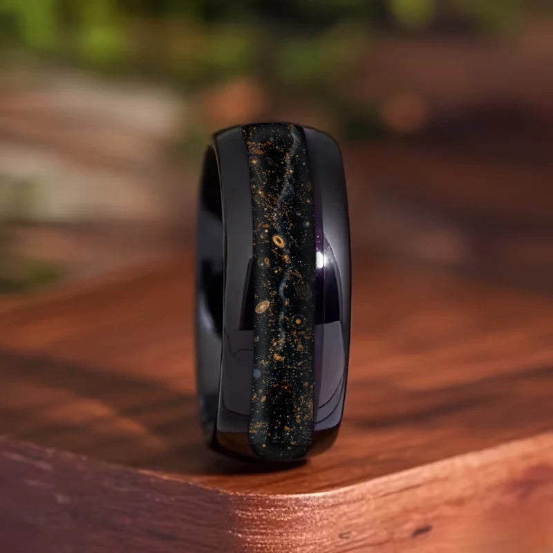 Starry Night Meteorite Inlay Wedding Band Steel Ring for Men - Multiple Sizes