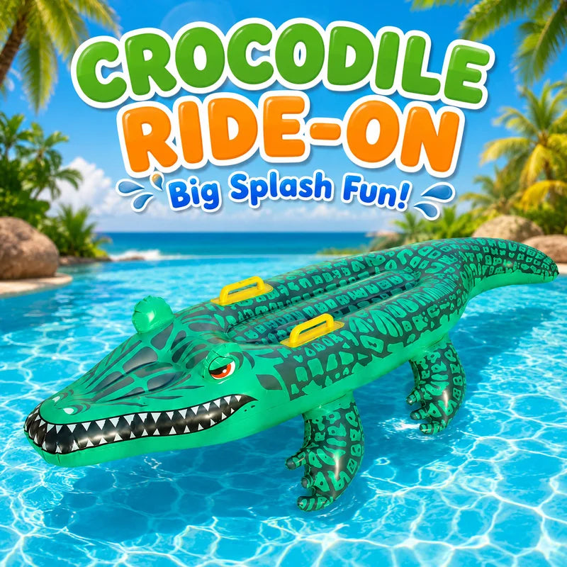 Inflatable Crocodile Pool Float with Handles - Summer Water Toy for Beach & Pool