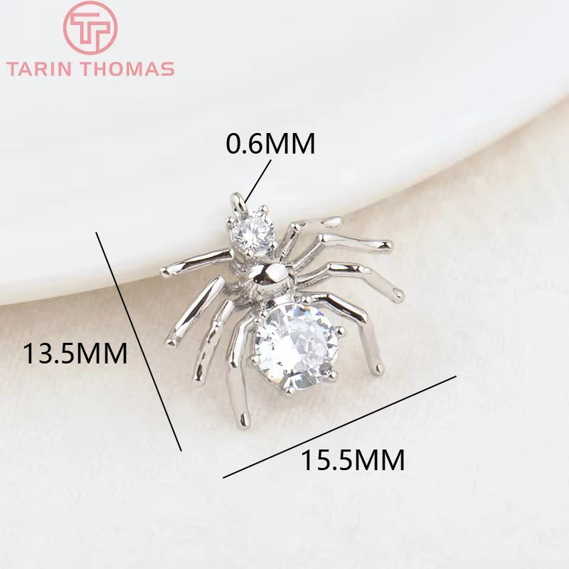 6PCS Gold Color Plated Brass Spider Charms Pendants for DIY Jewelry Making