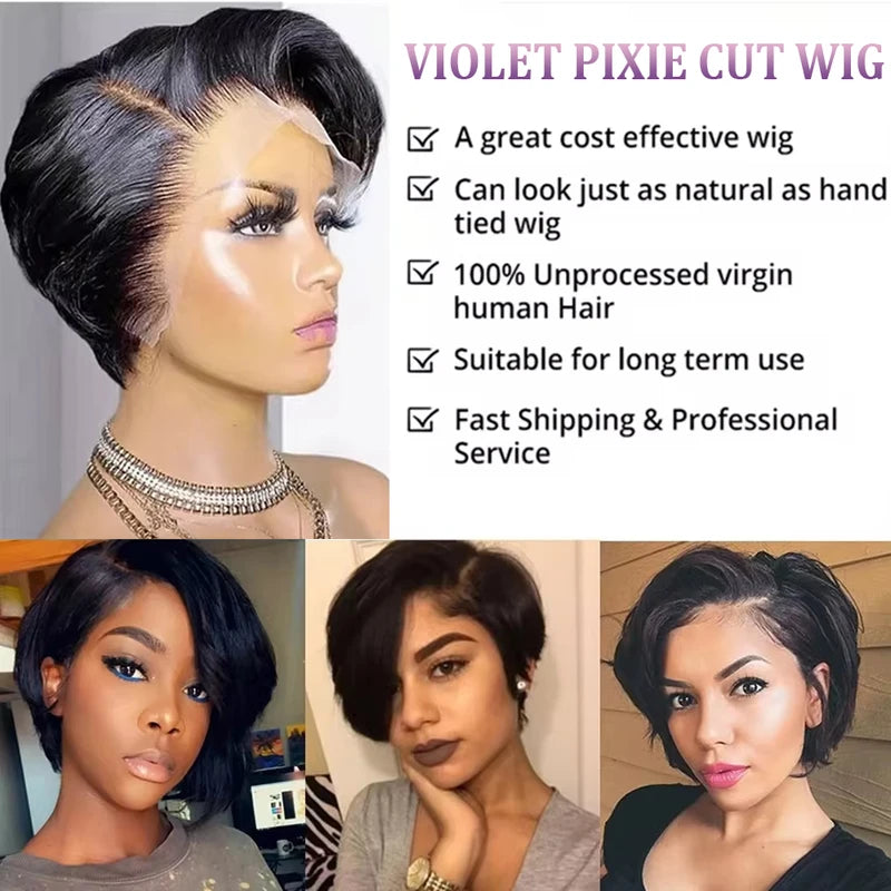 Pixie Cut Wigs for Black Women Human Hair Short Lace Front Bob Wigs T Part 13x4