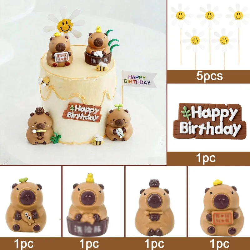 Capybara Cake Decorations Set - Kids Birthday Cake Topper & Ornaments