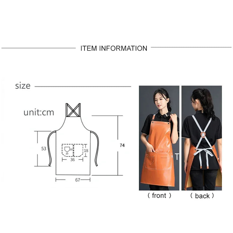 Professional Waterproof Leather Barber Apron with Pockets - Customizable Workwear for Hairdressers and Stylists