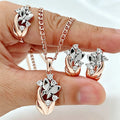 Butterfly Jewelry Set for Women - Rose Gold and Silver Tone Fashion Ring Earrings Necklace