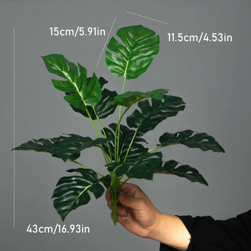 Artificial Tropical Plant with Green Palm & Monstera Leaves for Home Decor