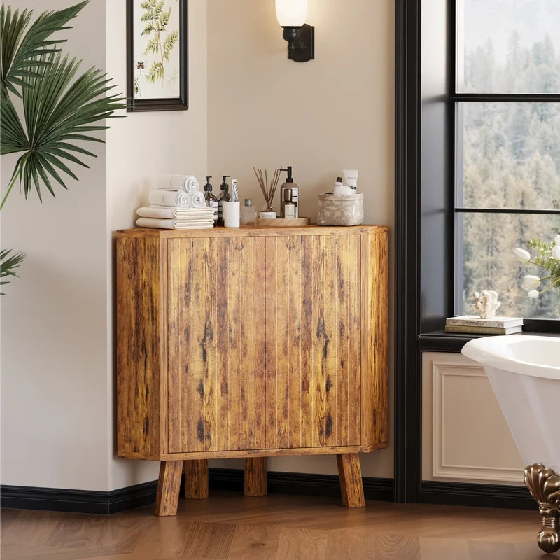 Farmhouse Corner Storage Cabinet with Adjustable Shelf - Industrial Wooden Corner Table