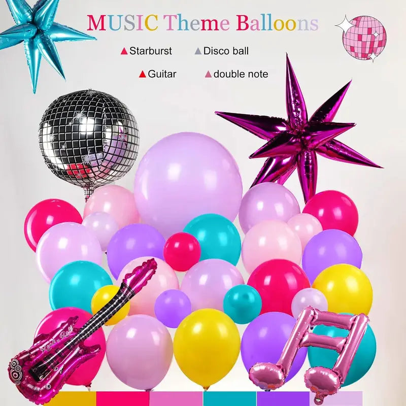 Kpop Music Hunter Birthday Decorations Party Supplies Pink Purple Teal Yellow Guitar Notes Star Disco Balloons