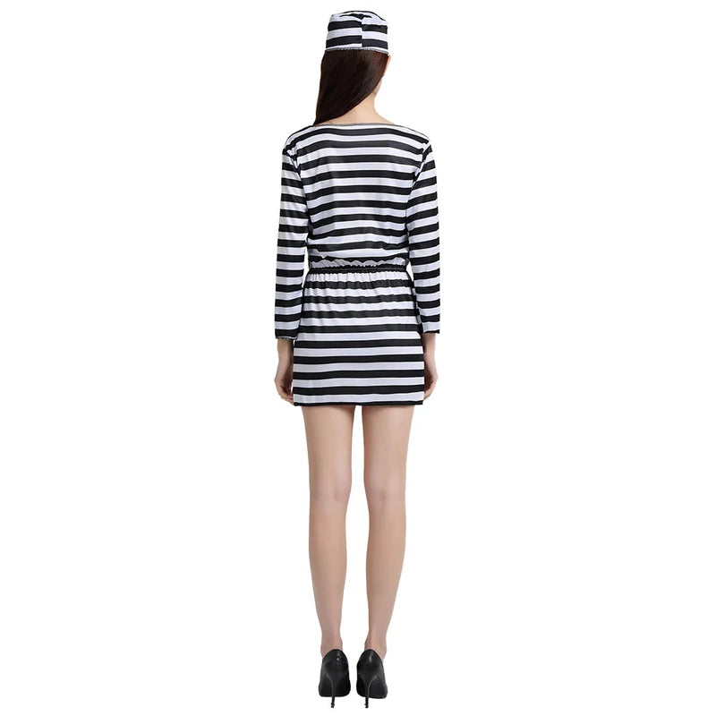 Prisoner Cosplay Costume Set for Men & Women - Striped Top Pants Hat