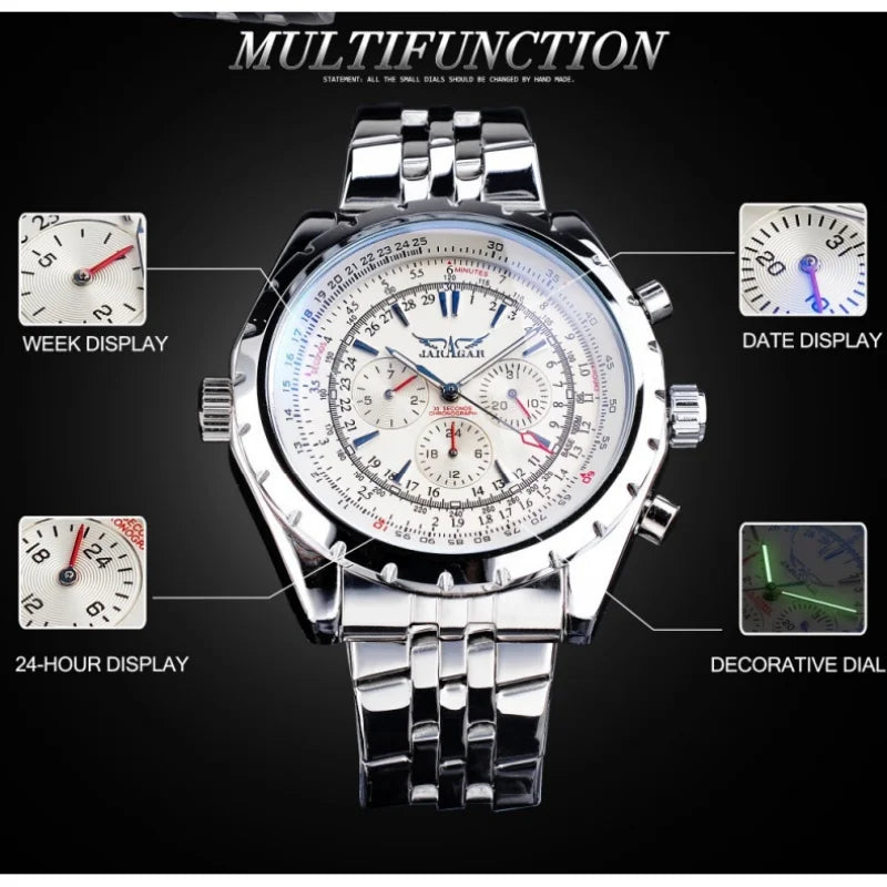 Automatic Mechanical Watch for Men Chronograph Luminous Dial Multiple Functions