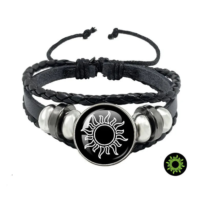 Leather Sun and Moon Couple Bracelets Set - Adjustable Multi-Layered Beaded Jewelry