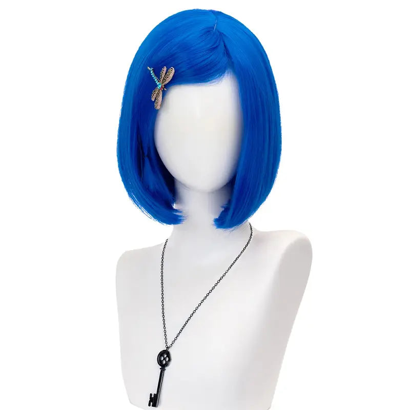 Women Short Straight Synthetic Wig 12 Inches Dark Blue Cosplay Costume Hair