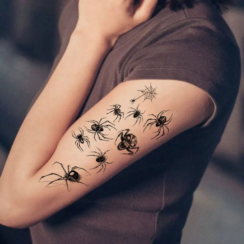 10pcs Spider Web Temporary Tattoos for Halloween Face & Body Decoration