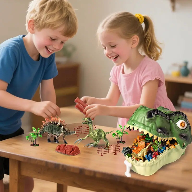 46-Piece Dinosaur Toy Set with Storage Box - Educational Prehistoric Figurines for Kids